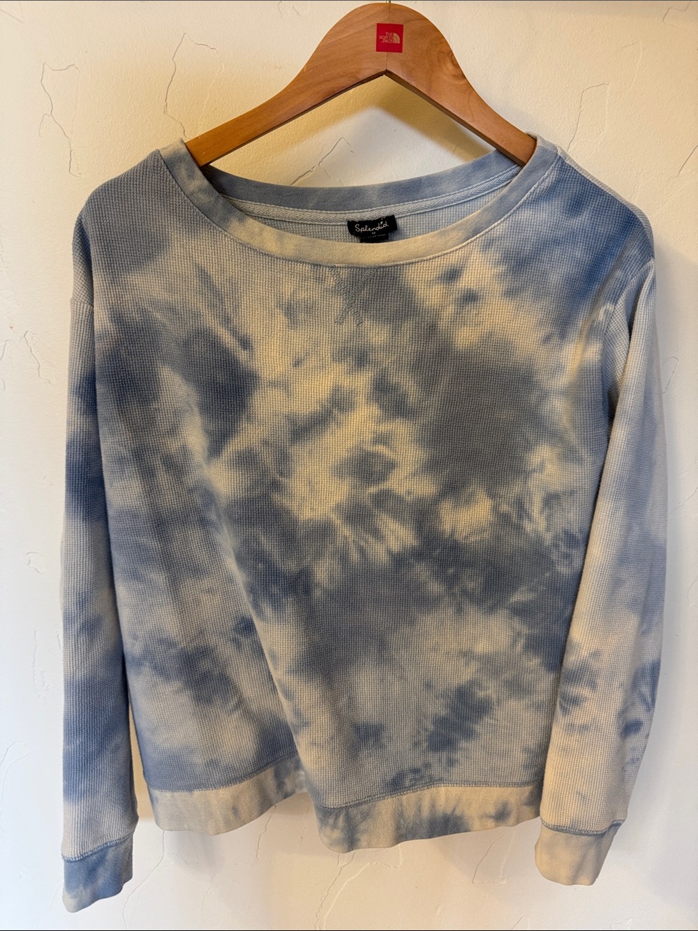 Splendid Blue and White Tie-Dye Waffle Knit Pullover